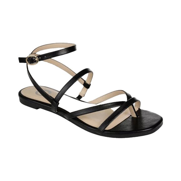 Journee Collection Women's Black Serissa Strappy Flat Sandals Shoe Size 9.5M - Picture 1 of 4
